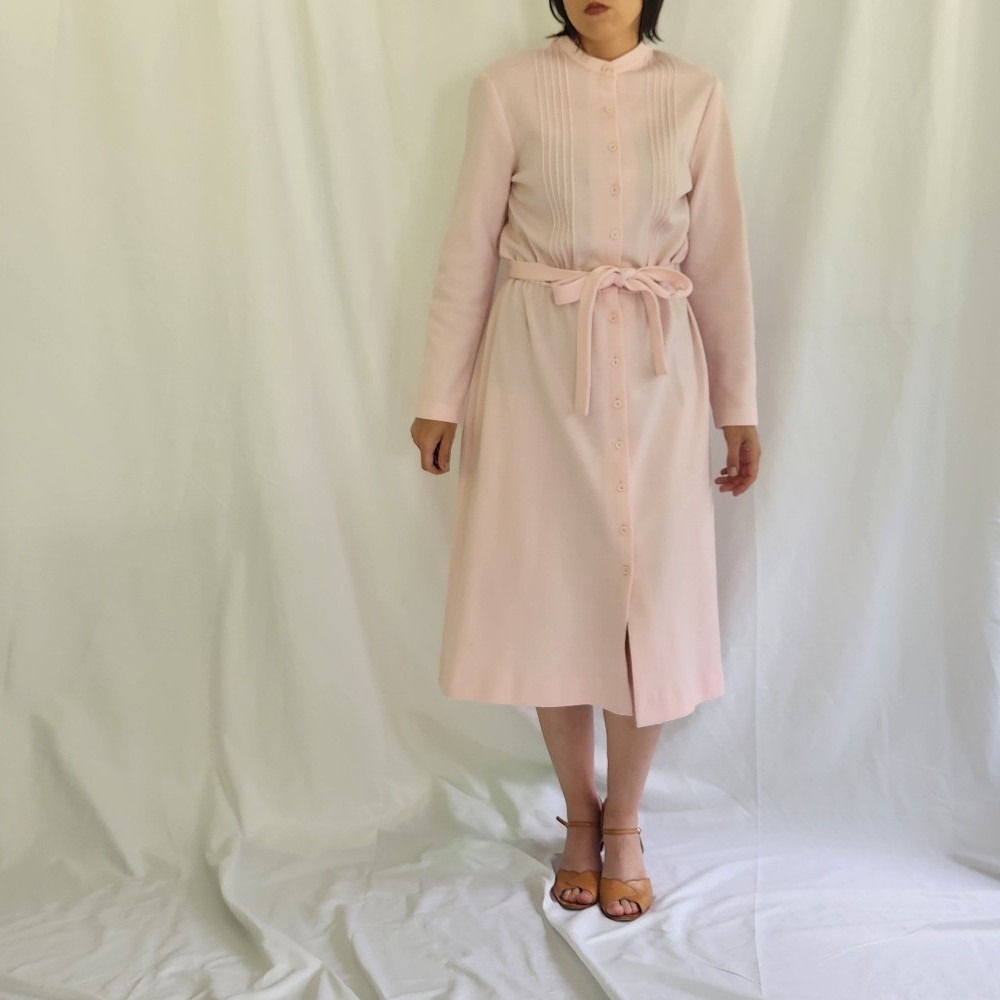 70s Pink Long Sleeve Midi Dress